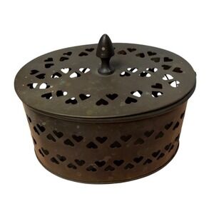 Vintage Brass Heart Cutout Incense / Potpourri Holder Lidded Box